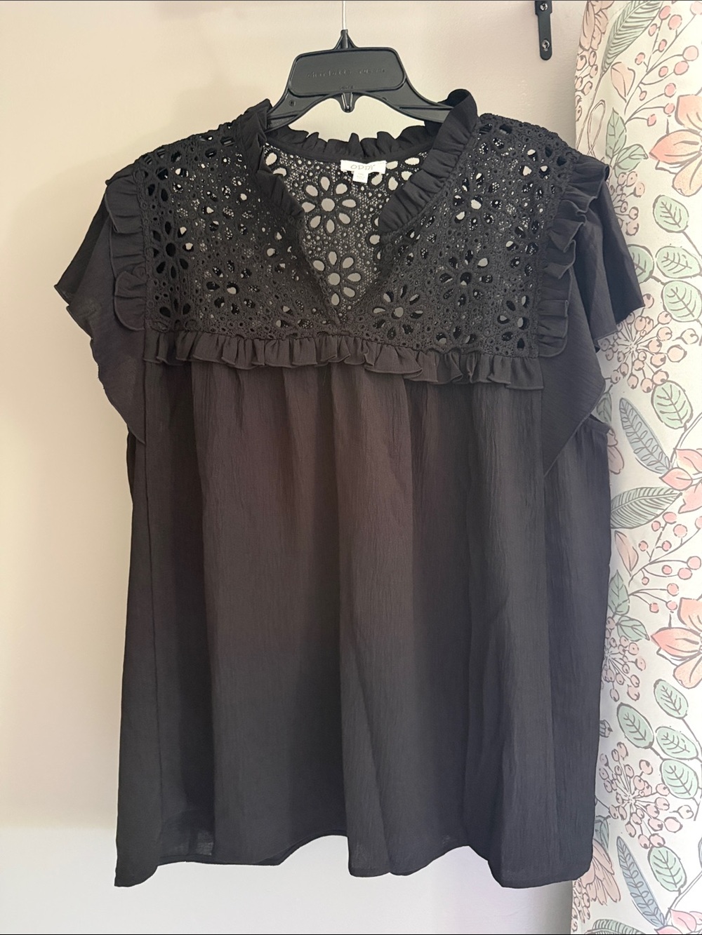 Chic Soul Black Eyelet Ruffle Yoke Blouse